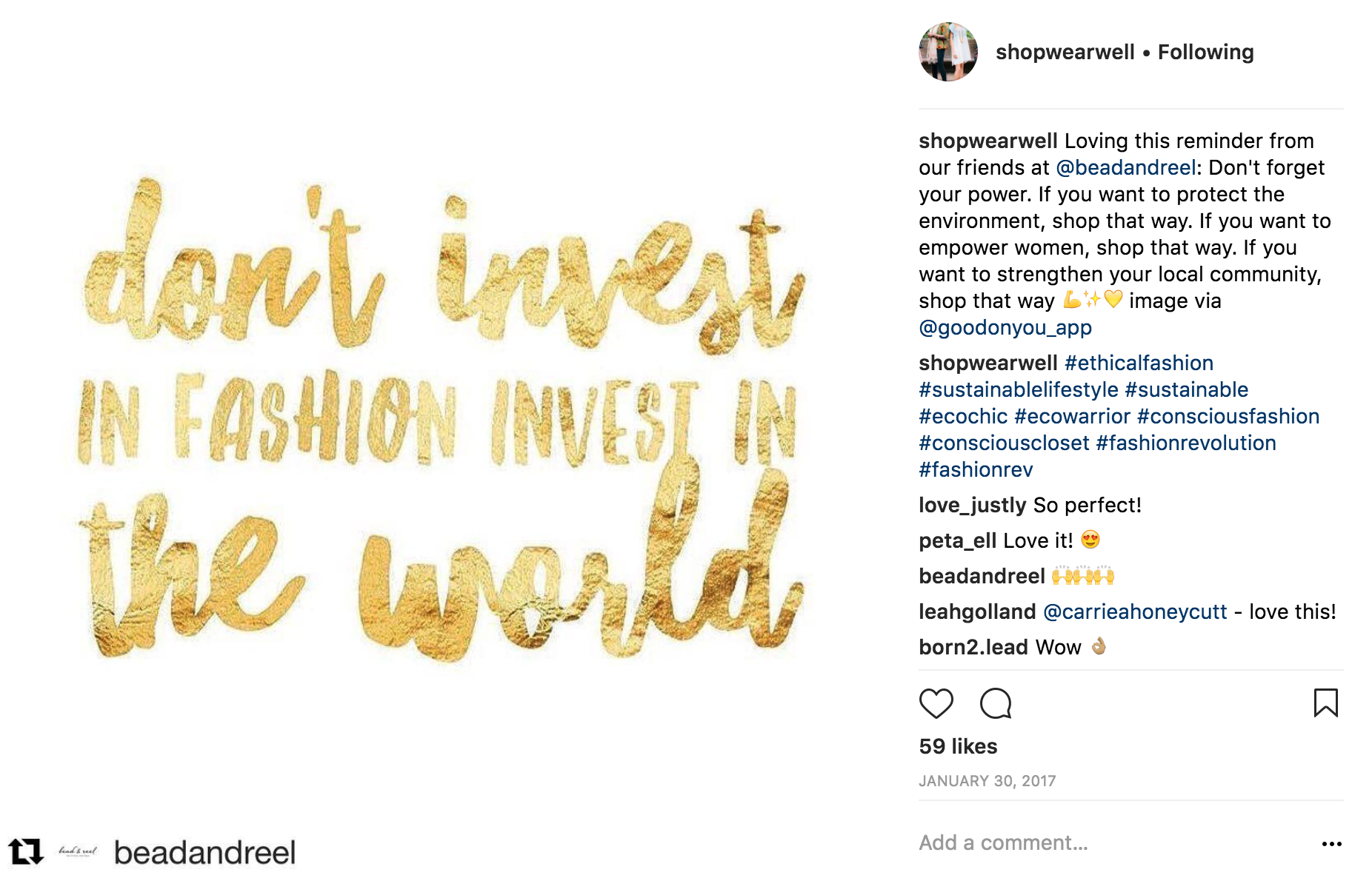 Wearwell uses curated quotes on sustainable fashion to support new online community on Instagram